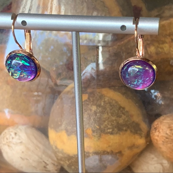 Purple resin reflective earrings, handmade, NWT - Picture 1 of 11